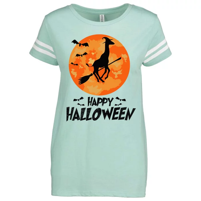 Funny Giraffe Ride Witch Shotgun Giraffe Halloween Full Moon Enza Ladies Jersey Football T-Shirt