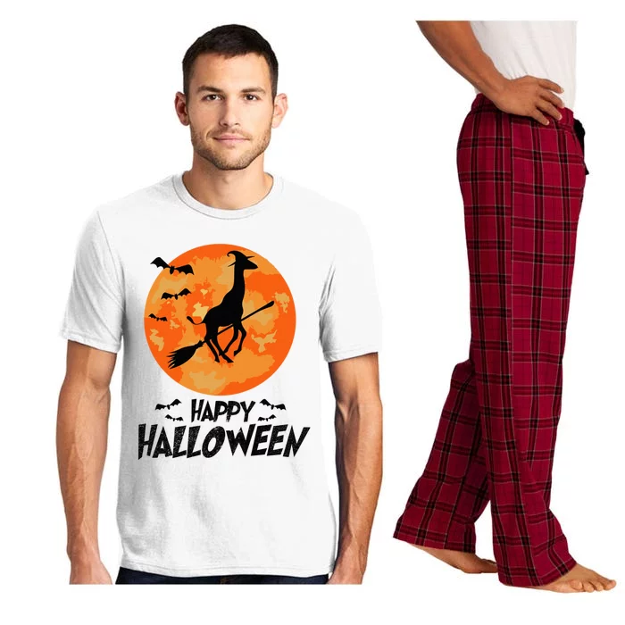 Funny Giraffe Ride Witch Shotgun Giraffe Halloween Full Moon Pajama Set