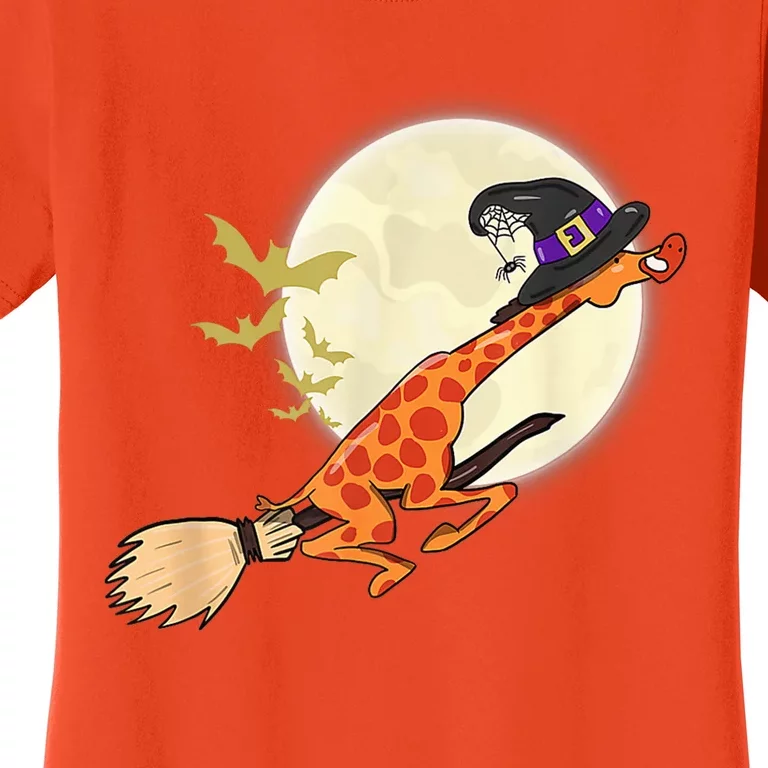 Funny Giraffe Ride Witch Shotgun Giraffe Halloween Bat Full Moon Women's T-Shirt