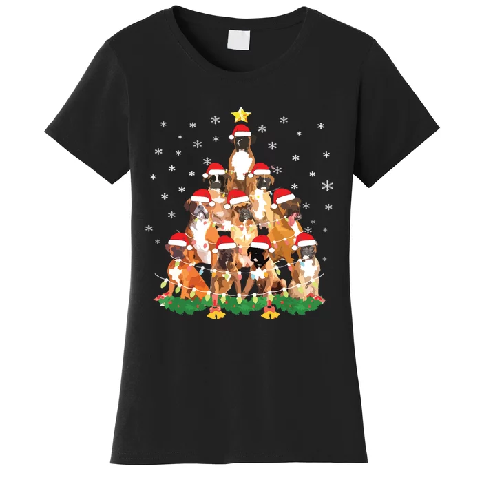 Funny Golden Retriever Christmas Lights Tree Dog Lover Xmas Women's T-Shirt