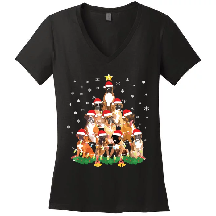 Funny Golden Retriever Christmas Lights Tree Dog Lover Xmas Women's V-Neck T-Shirt