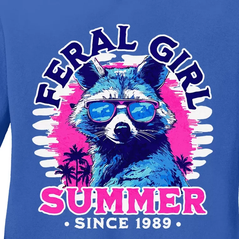 Feral Girl Racoon Summer Beach Sun Vibes Ladies Long Sleeve Shirt