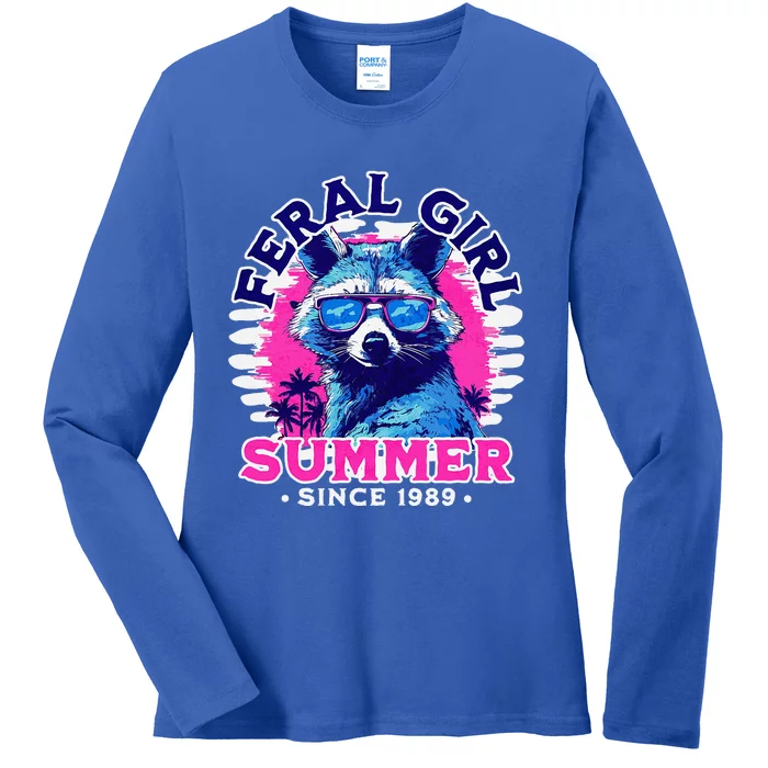 Feral Girl Racoon Summer Beach Sun Vibes Ladies Long Sleeve Shirt