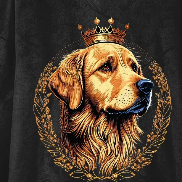 Funny Golden Retriever with a Golden Crown Hooded Wearable Blanket