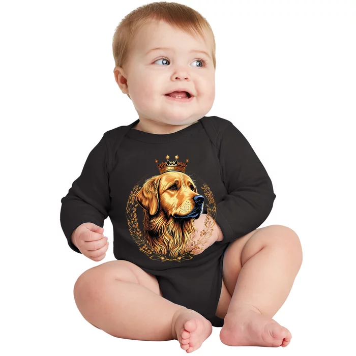 Funny Golden Retriever with a Golden Crown Baby Long Sleeve Bodysuit