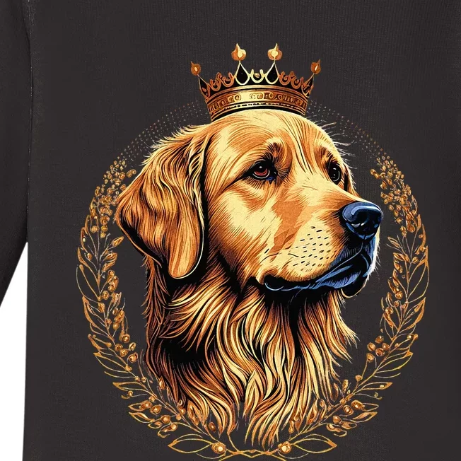 Funny Golden Retriever with a Golden Crown Baby Long Sleeve Bodysuit