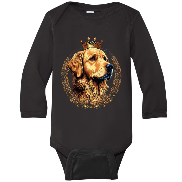 Funny Golden Retriever with a Golden Crown Baby Long Sleeve Bodysuit