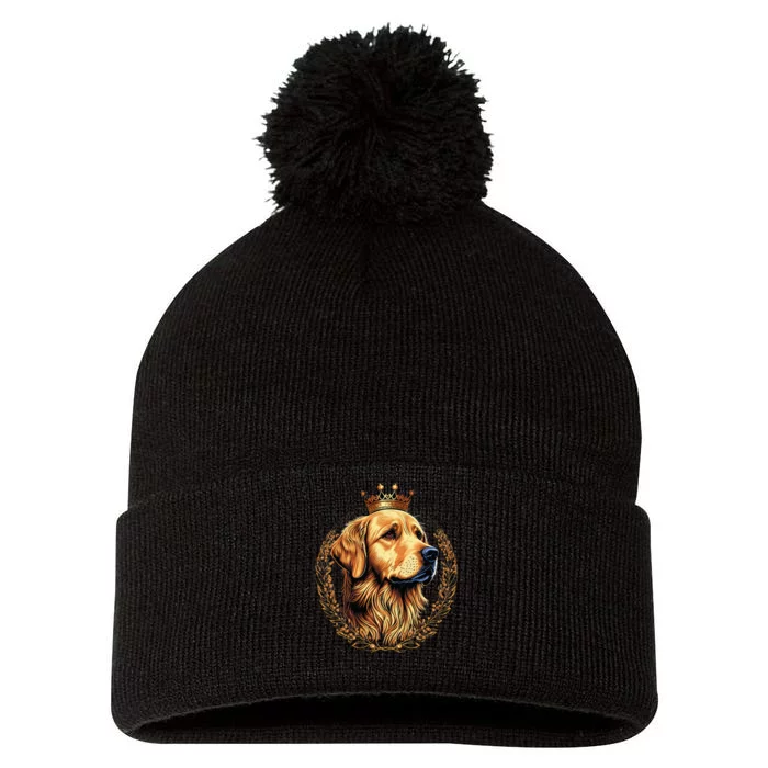 Funny Golden Retriever with a Golden Crown Pom Pom 12in Knit Beanie