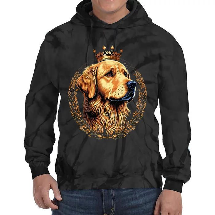 Funny Golden Retriever with a Golden Crown Tie Dye Hoodie