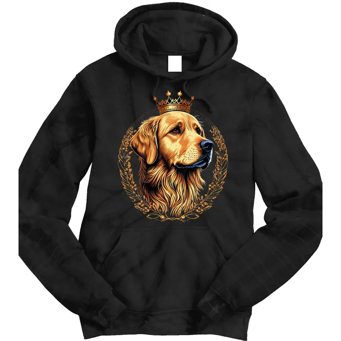 Funny Golden Retriever with a Golden Crown Tie Dye Hoodie