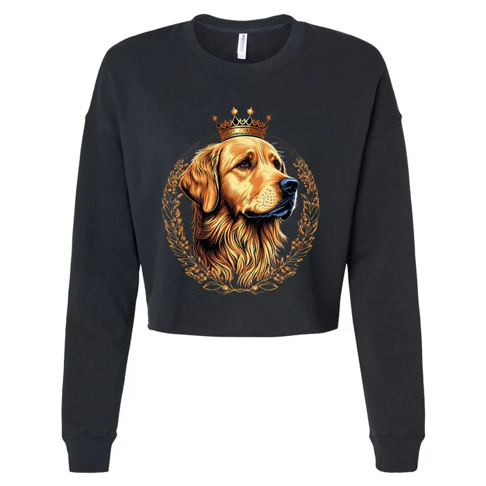 Funny Golden Retriever with a Golden Crown Cropped Pullover Crew