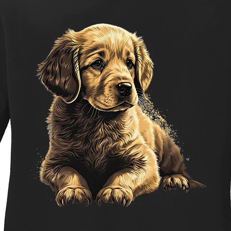 Funny Golden Retriever Puppy Puppies Ladies Long Sleeve Shirt