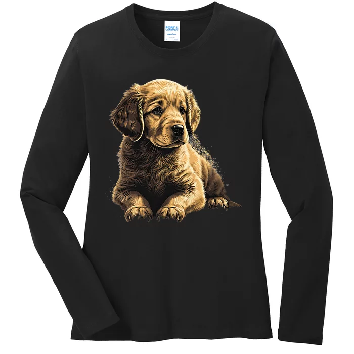 Funny Golden Retriever Puppy Puppies Ladies Long Sleeve Shirt