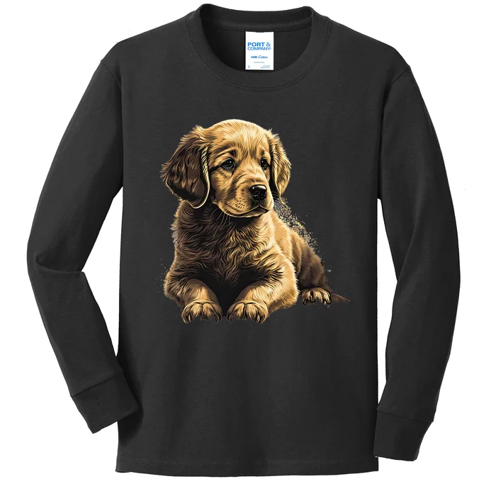 Funny Golden Retriever Puppy Puppies Kids Long Sleeve Shirt