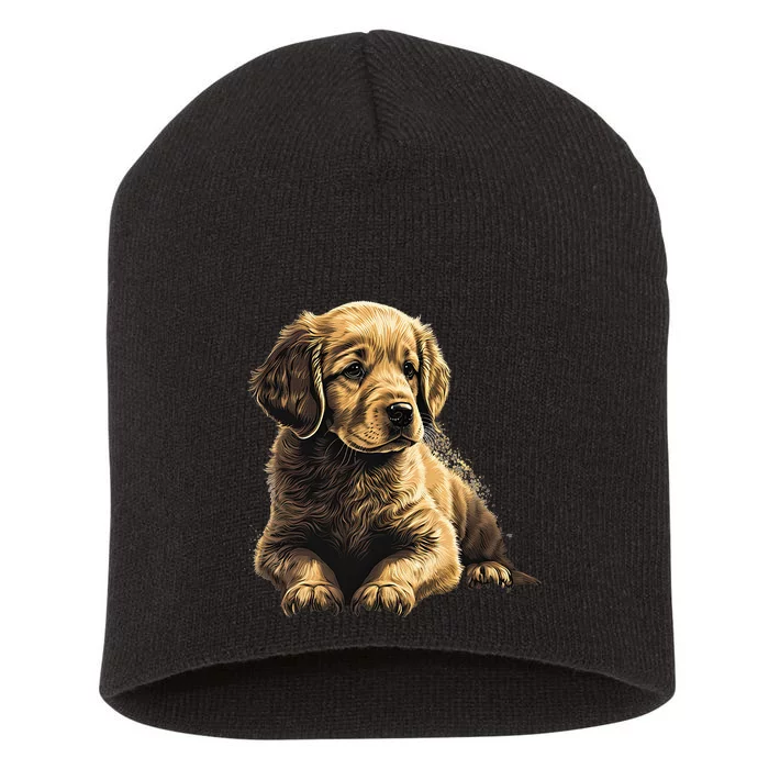 Funny Golden Retriever Puppy Puppies Short Acrylic Beanie