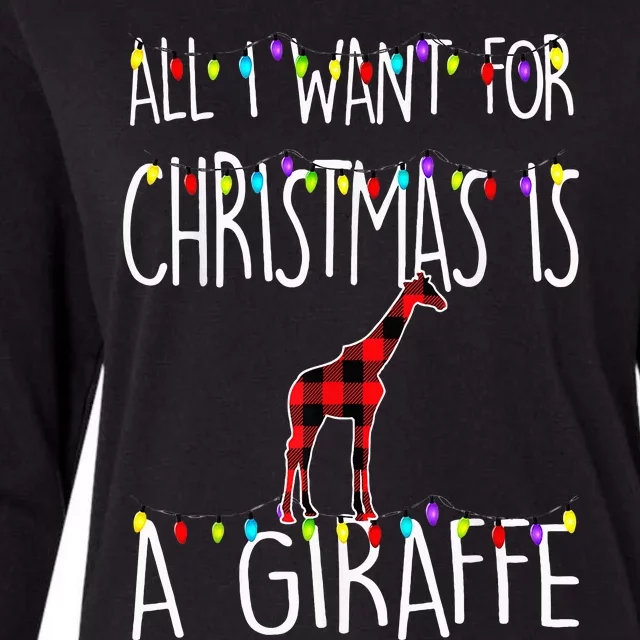 Funny Giraffe Red Plaid Pajamas Christmas Giraffe Xmas Light Womens Cotton Relaxed Long Sleeve T-Shirt