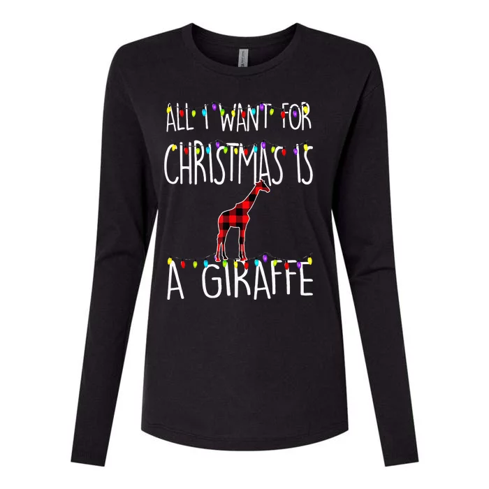 Funny Giraffe Red Plaid Pajamas Christmas Giraffe Xmas Light Womens Cotton Relaxed Long Sleeve T-Shirt