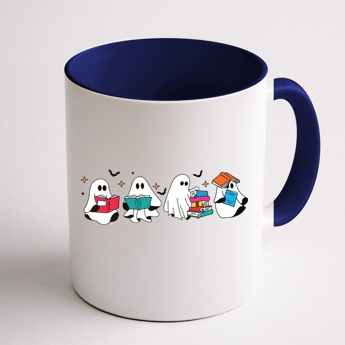 Funny Ghost Reading Books Teacher Halloween Spooky Season Front & Back Coffee Mug