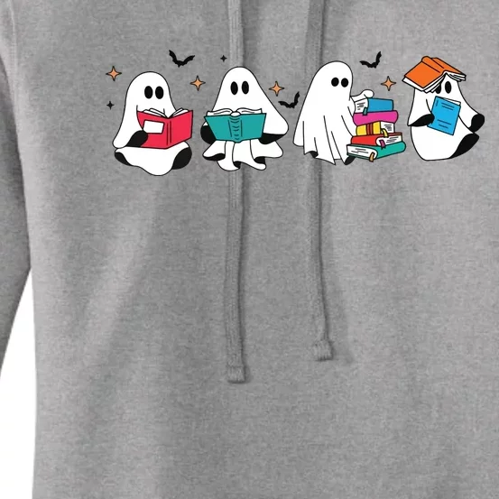 Funny Ghost Reading Books Teacher Halloween Spooky Season Women's Pullover Hoodie