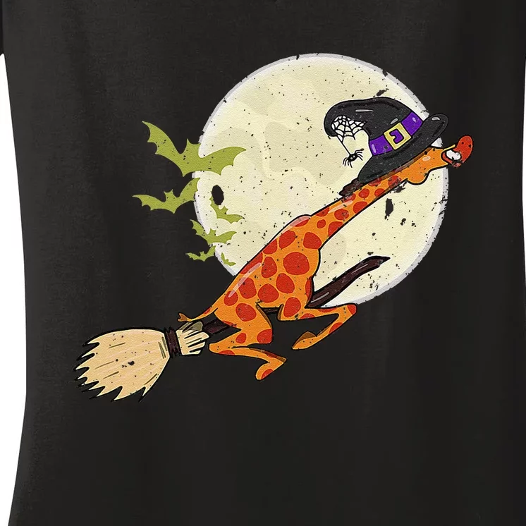 Funny Giraffe Ride Witch Shotgun Giraffe Halloween Women's V-Neck T-Shirt