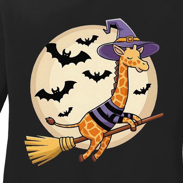 Funny Giraffe Ride Witch Shotgun Giraffe Halloween Ladies Long Sleeve Shirt