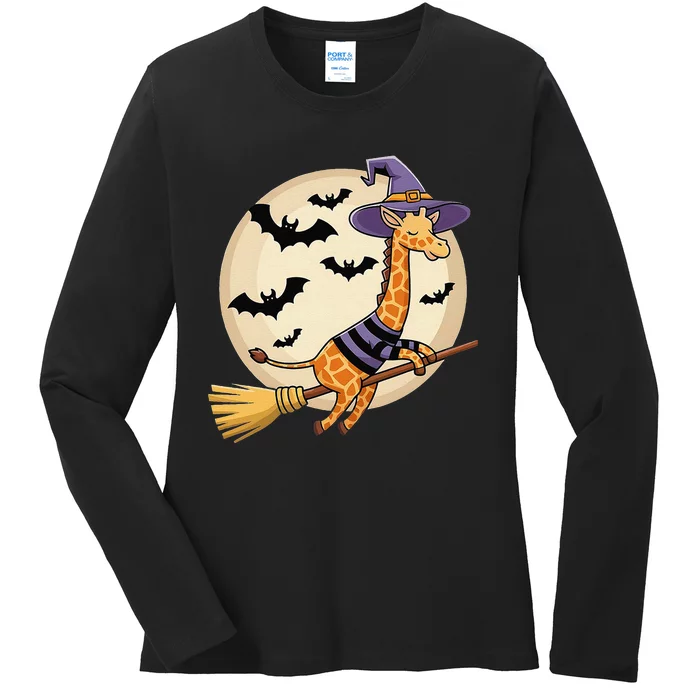 Funny Giraffe Ride Witch Shotgun Giraffe Halloween Ladies Long Sleeve Shirt