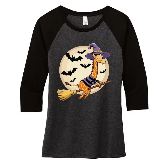 Funny Giraffe Ride Witch Shotgun Giraffe Halloween Women's Tri-Blend 3/4-Sleeve Raglan Shirt