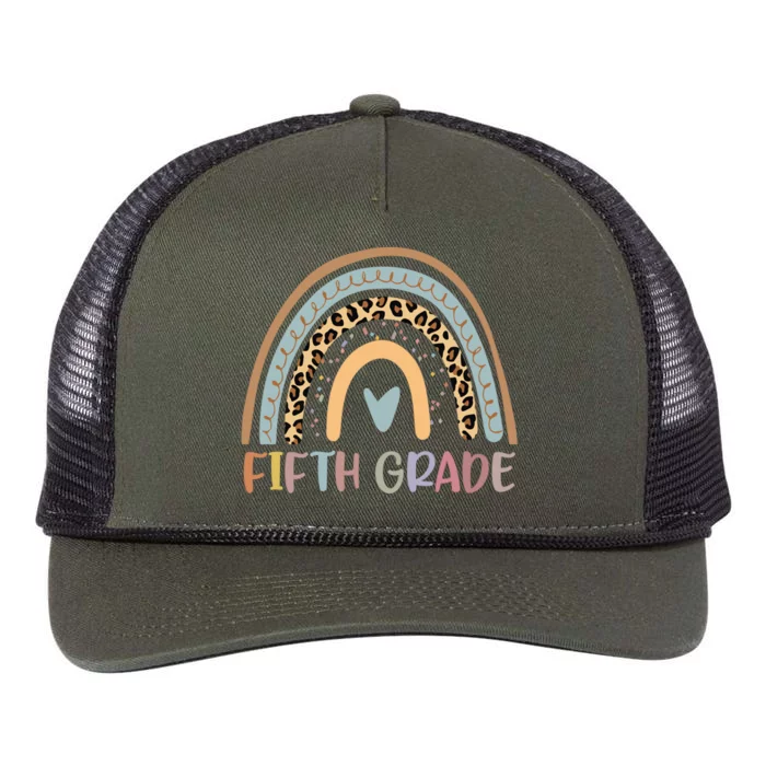 Fifth Grade Rainbow Leopard Teacher Team 5Th Grade Great Gift Retro Rope Trucker Hat Cap