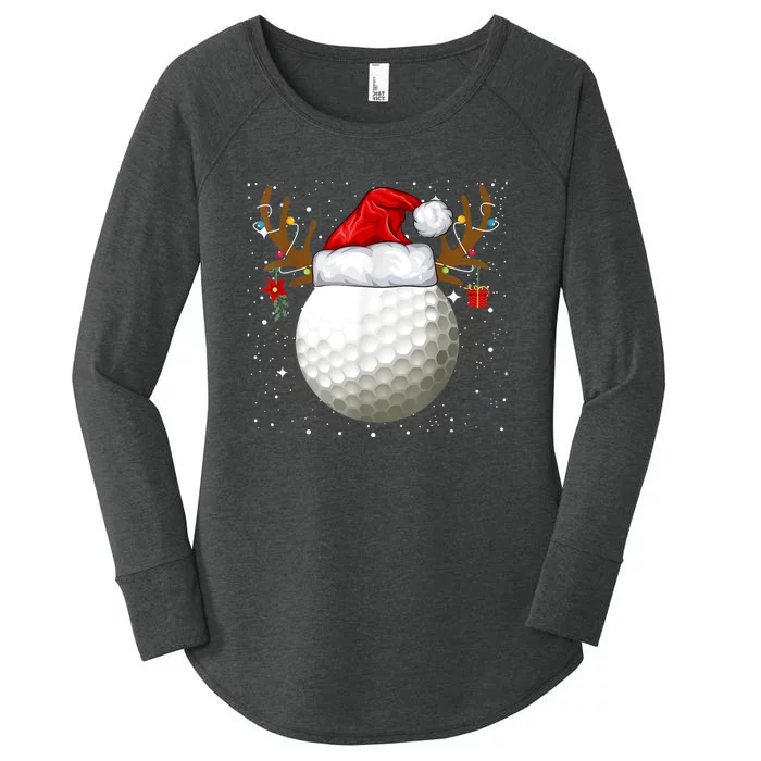 Funny Golf Reindeer Santa Hat Christmas Holiday Gifts Women's Perfect Tri Tunic Long Sleeve Shirt