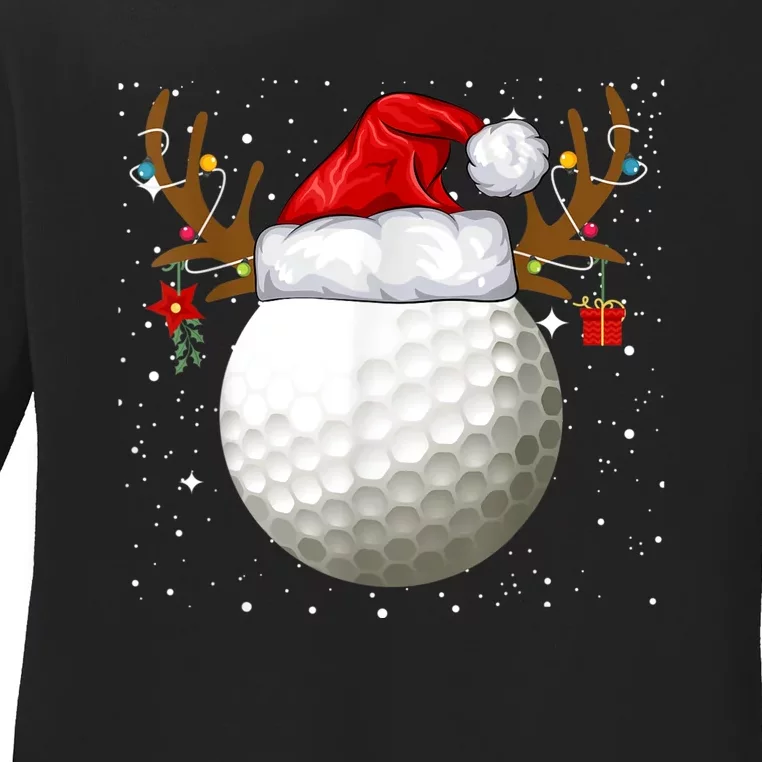 Funny Golf Reindeer Santa Hat Christmas Holiday Gifts Ladies Long Sleeve Shirt