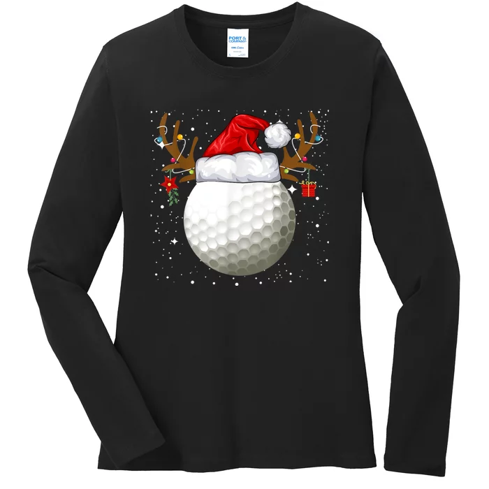 Funny Golf Reindeer Santa Hat Christmas Holiday Gifts Ladies Long Sleeve Shirt