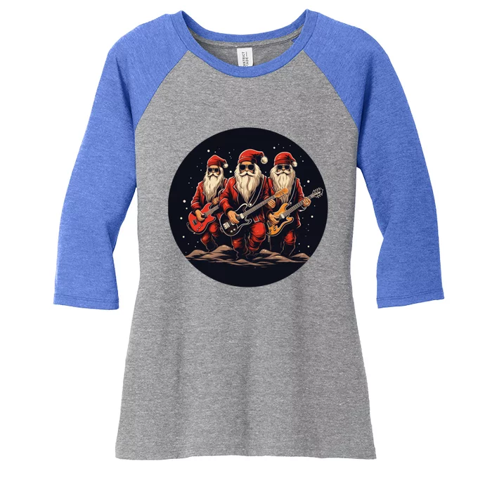 Funny Guitar Rocker With Santa Claus For Happy Christmas Eve Gift Women's Tri-Blend 3/4-Sleeve Raglan Shirt