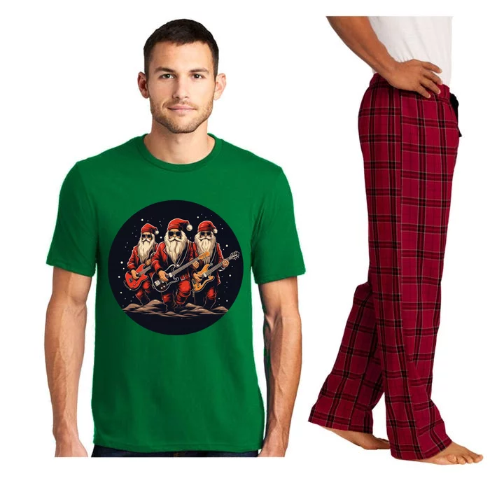 Funny Guitar Rocker With Santa Claus For Happy Christmas Eve Gift Pajama Set