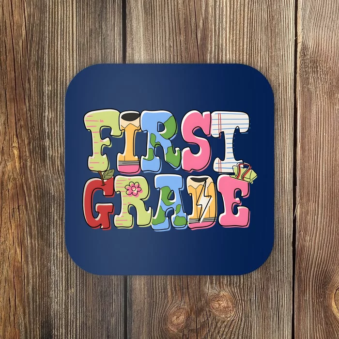 First Grade Retro Back To School Coaster