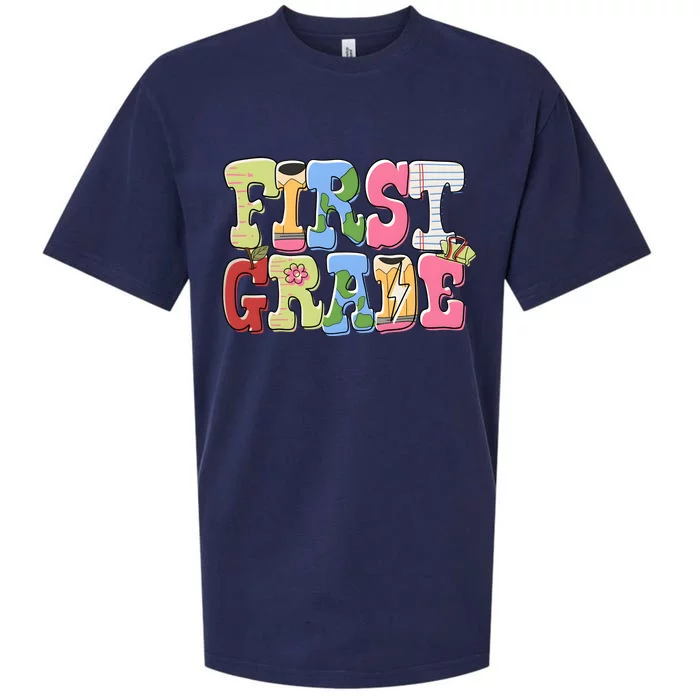 First Grade Retro Back To School Sueded Cloud Jersey T-Shirt