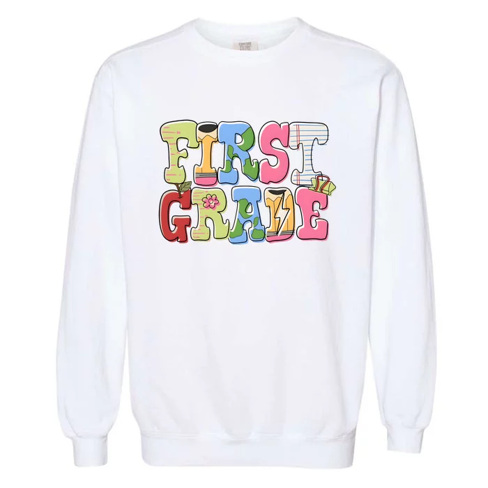 First Grade Retro Back To School Garment-Dyed Sweatshirt