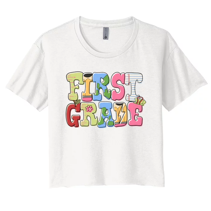 First Grade Retro Back To School Women's Crop Top Tee