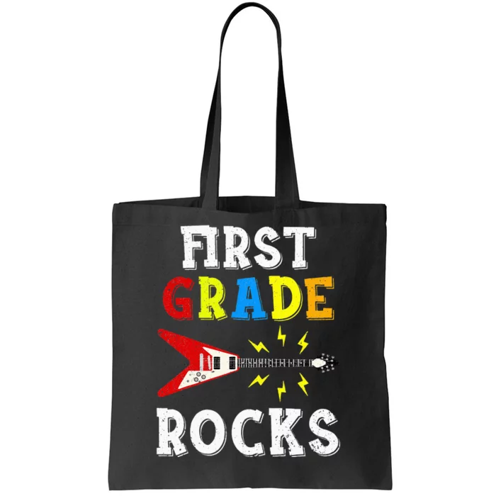 First Grade Rocks Guitar Music Gifts First Day Of School Tote Bag