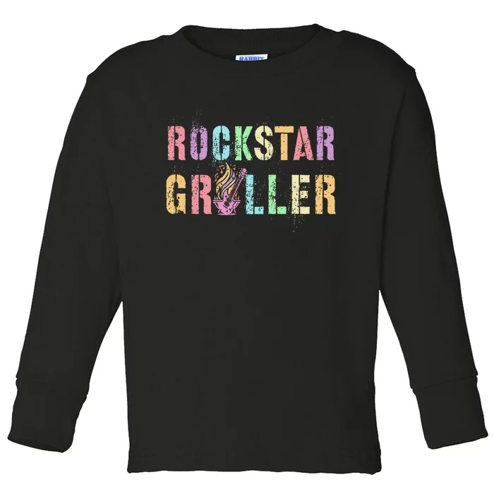 Funny Grilling Rockstar Griller Pit Daddy Patio Meat Squad Toddler Long Sleeve Shirt