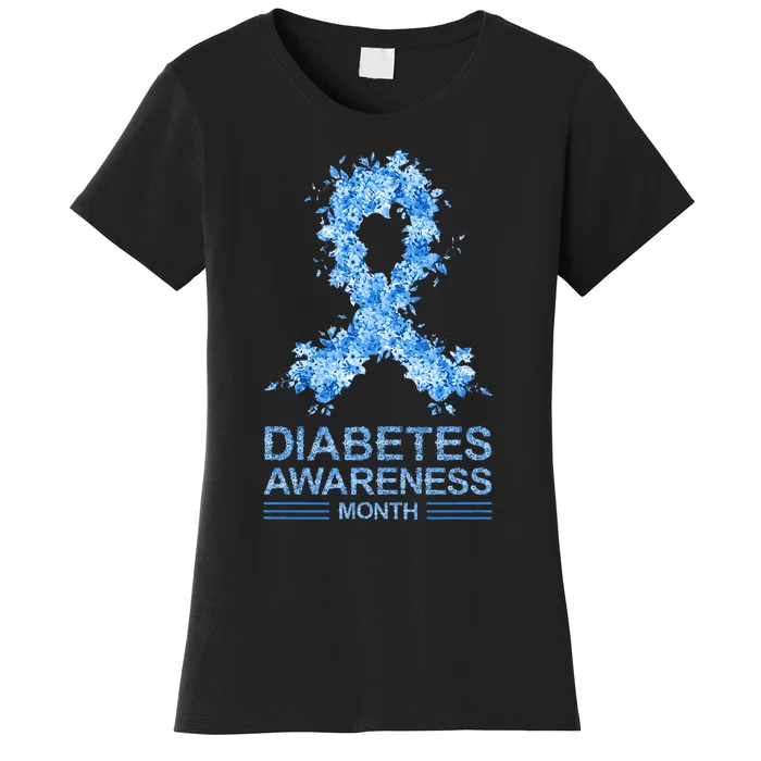 Floral Grey Ribbon Gifts Diabetes Awareness Women's T-Shirt