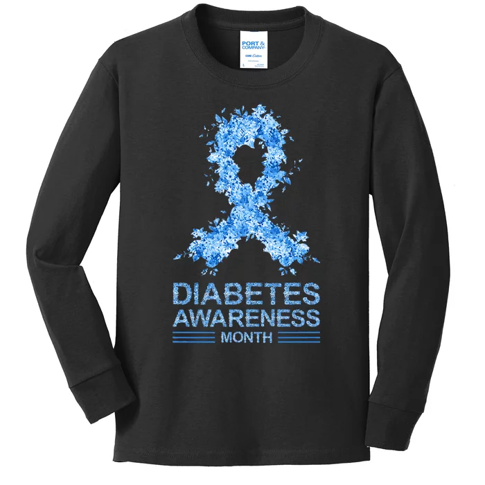 Floral Grey Ribbon Gifts Diabetes Awareness Kids Long Sleeve Shirt