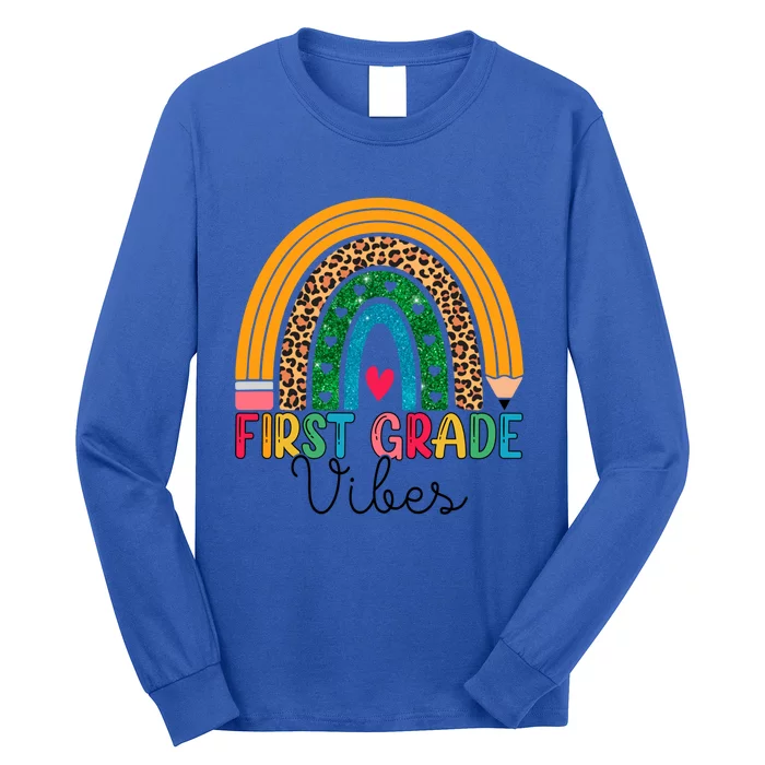 First Grade Rainbow Leopard 1St Grade Vibes Team 1St Grade Gift Long Sleeve Shirt