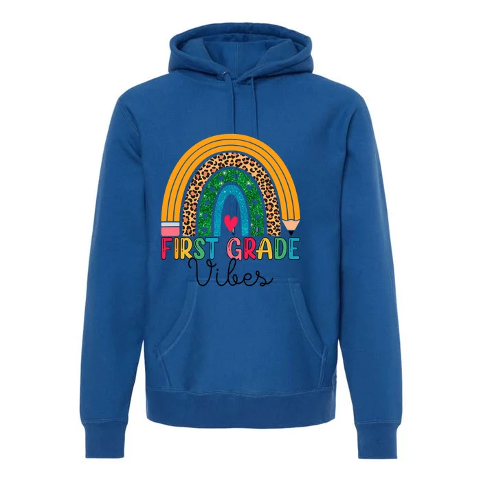 First Grade Rainbow Leopard 1St Grade Vibes Team 1St Grade Gift Premium Hoodie