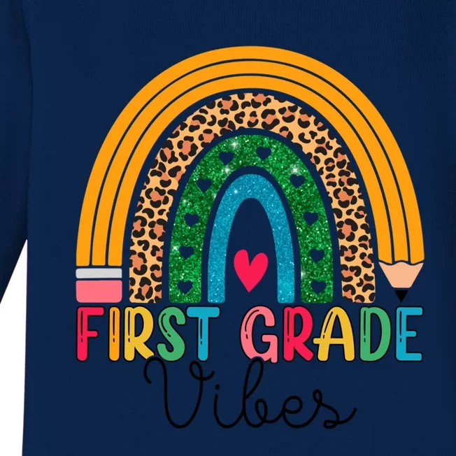 First Grade Rainbow Leopard 1St Grade Vibes Team 1St Grade Gift Baby Long Sleeve Bodysuit