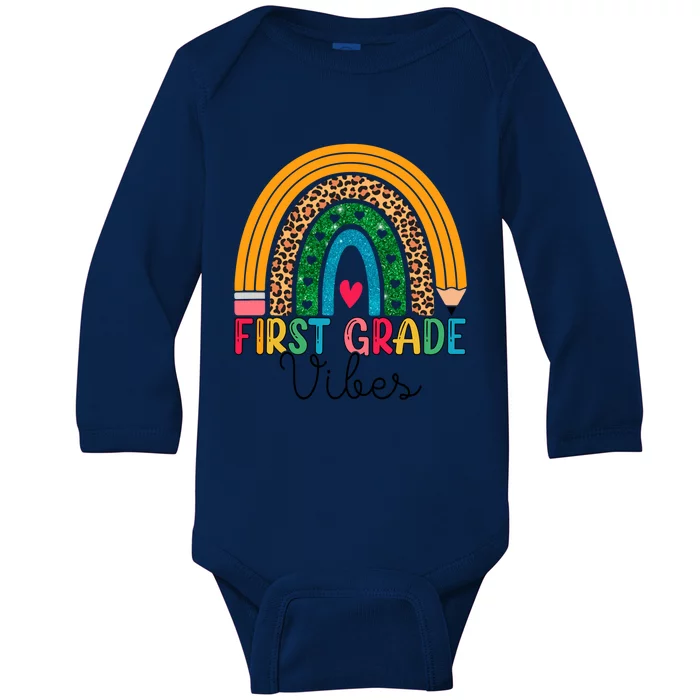 First Grade Rainbow Leopard 1St Grade Vibes Team 1St Grade Gift Baby Long Sleeve Bodysuit