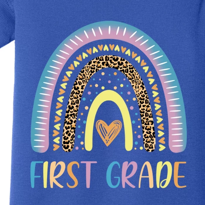 First Grade Rainbow Leopard Teacher Team 1St Grade Funny Gift Baby Bodysuit