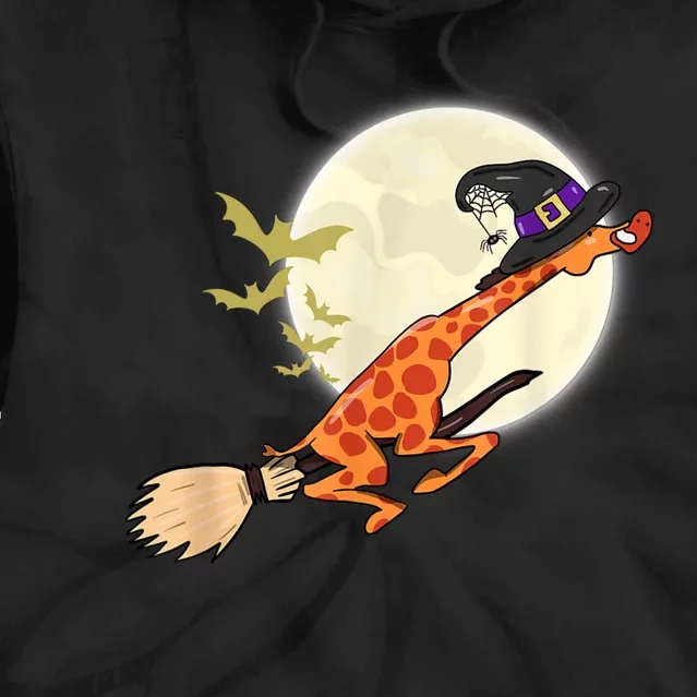 Funny Giraffe Ride Witch Shotgun Giraffe Halloween Tie Dye Hoodie