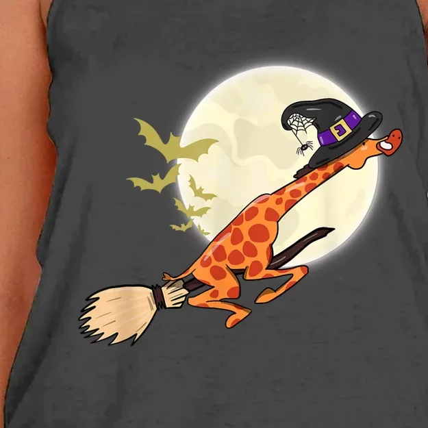 Funny Giraffe Ride Witch Shotgun Giraffe Halloween Women's Knotted Racerback Tank