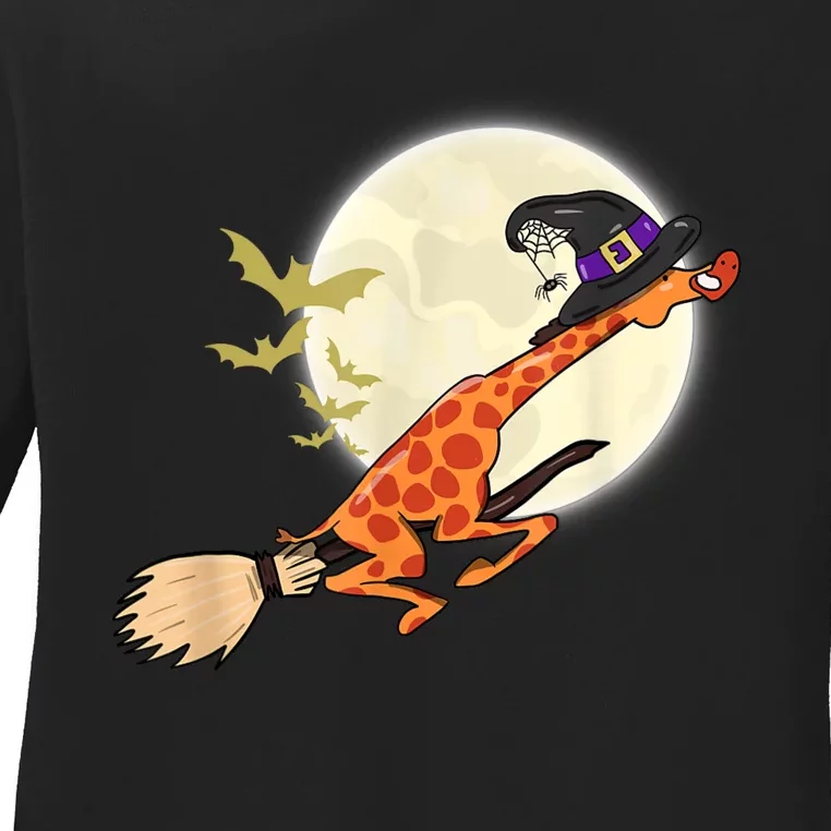 Funny Giraffe Ride Witch Shotgun Giraffe Halloween Ladies Long Sleeve Shirt