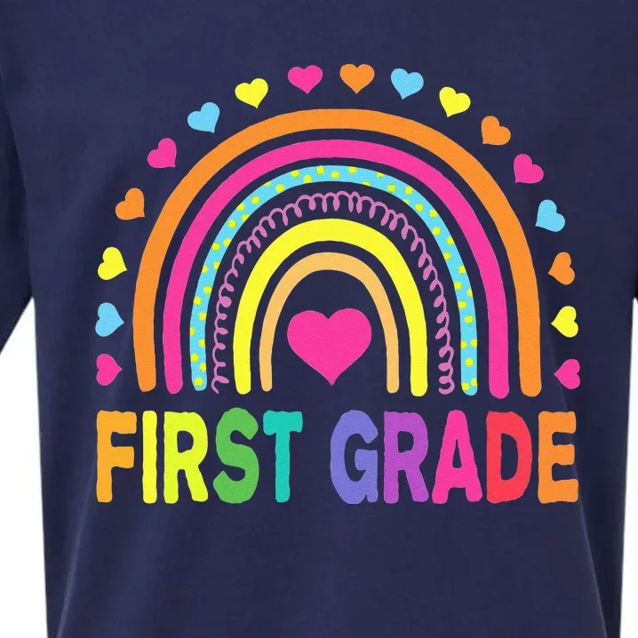 First Grade Rainbow Teacher Team 1st Grade Squad Sueded Cloud Jersey T-Shirt